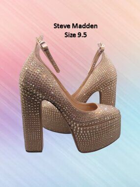 Steve Madden size 9.5 Womens Skyrise Gold Rhinestone Platform Pumps NIB